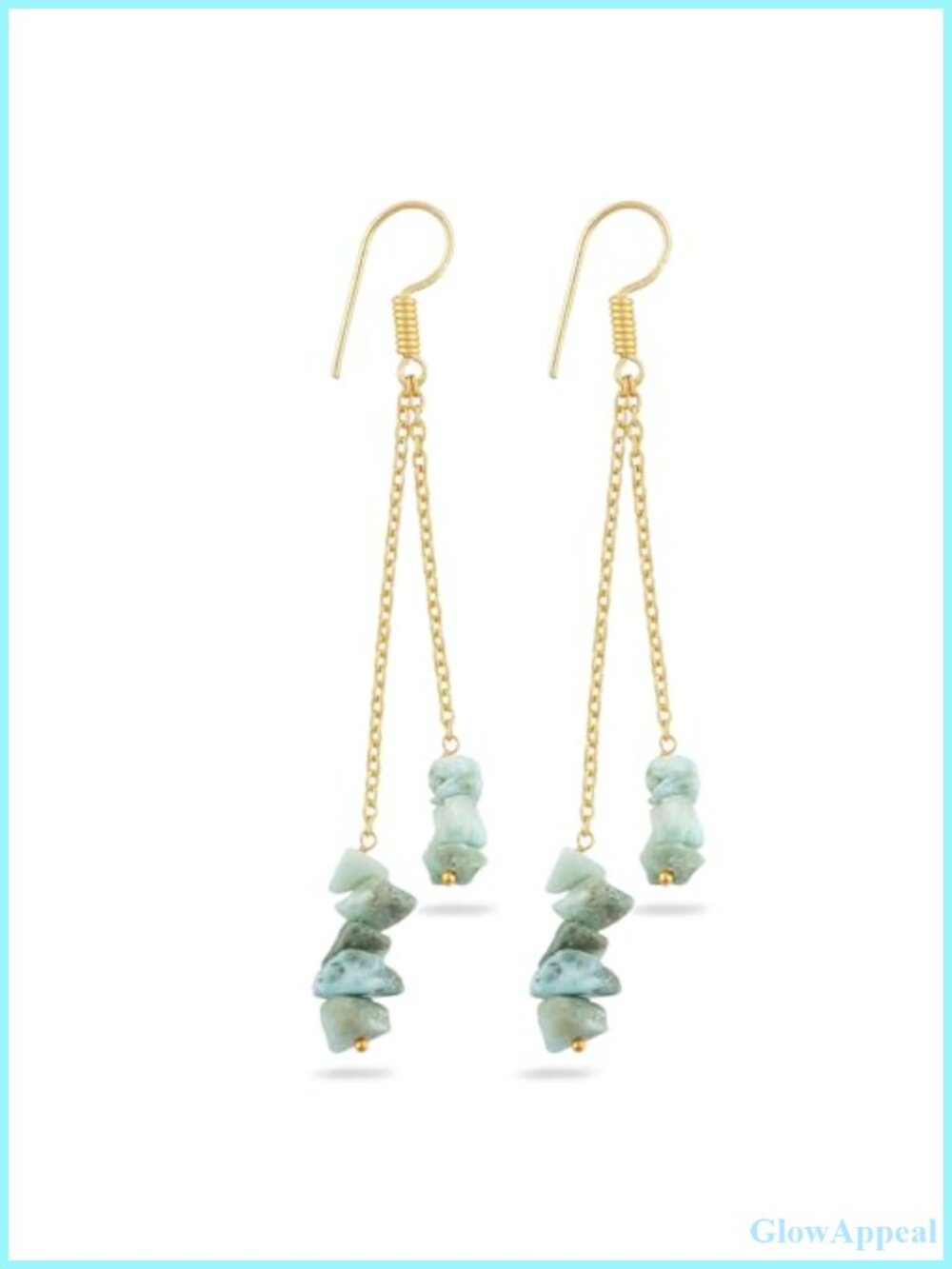 Handmade Natural Larimar Chip Dangle Drop Earrings Boho Healing Stone